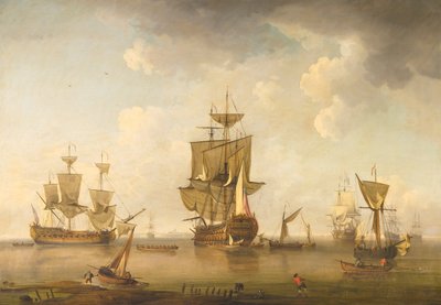 Kriegsschiffe im Hafen von attributed to Charles Brooking